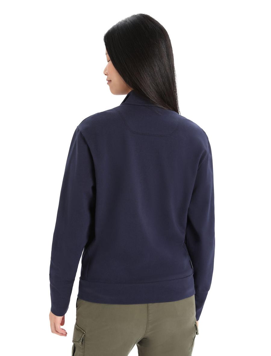 Bluzy Z Kapturem Icebreaker Merino Central II Long Sleeve Zip Damskie Granatowe | PL 1275GSOL